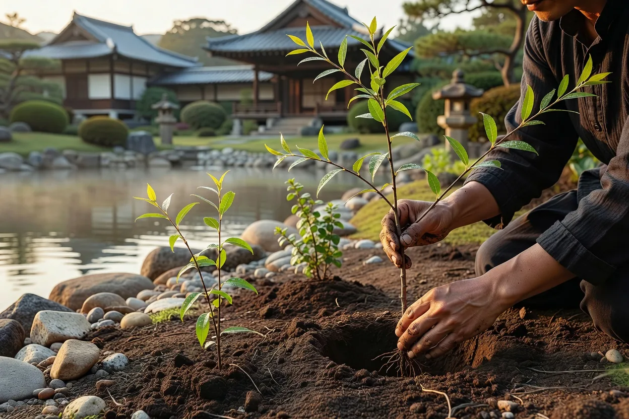 職人の植栽作業